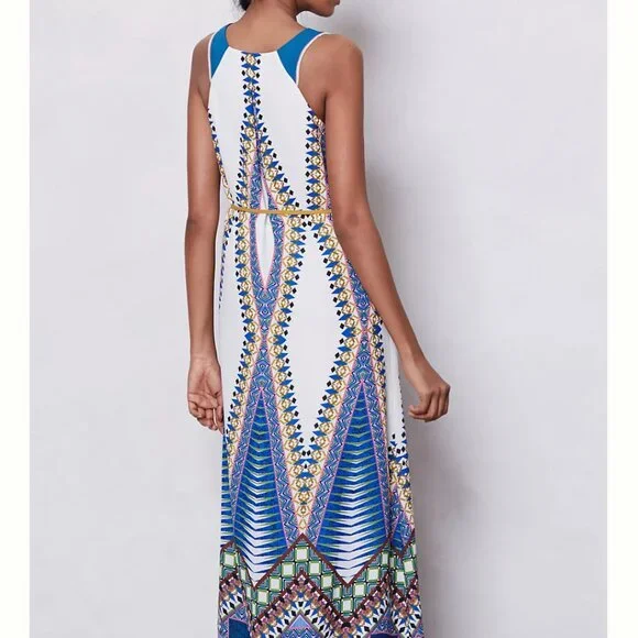Anthropologie Maeve Pakpao Maxi Dress Boho Geo Bold Feminine Chic Flowy Size 0 - Picture 3 of 14